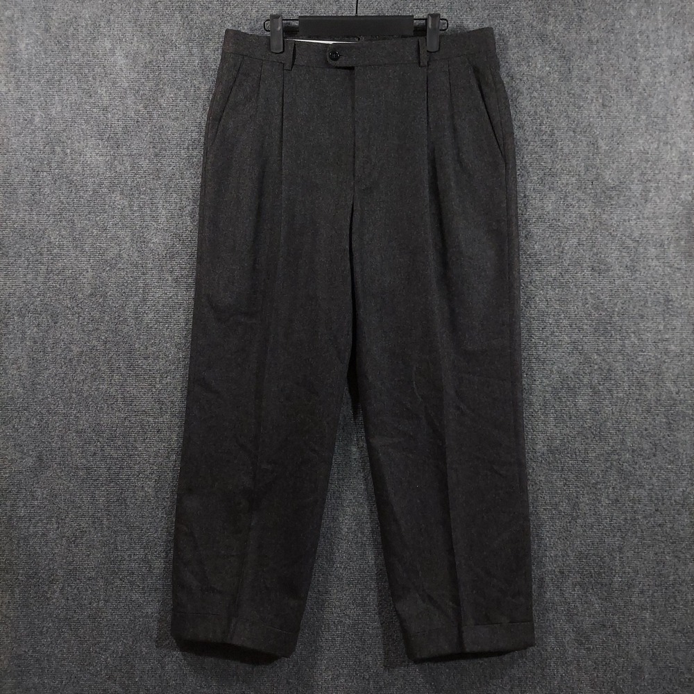 Zanella Dress Pants Mens 34x28 Gray Wool Cashmere Bennett Pleated Cuffed Flannel